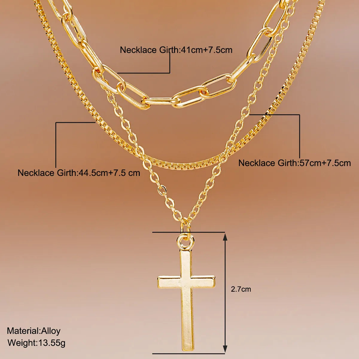 Basic Simple Style Classic Style Cross Alloy Wholesale Three Layer Necklace