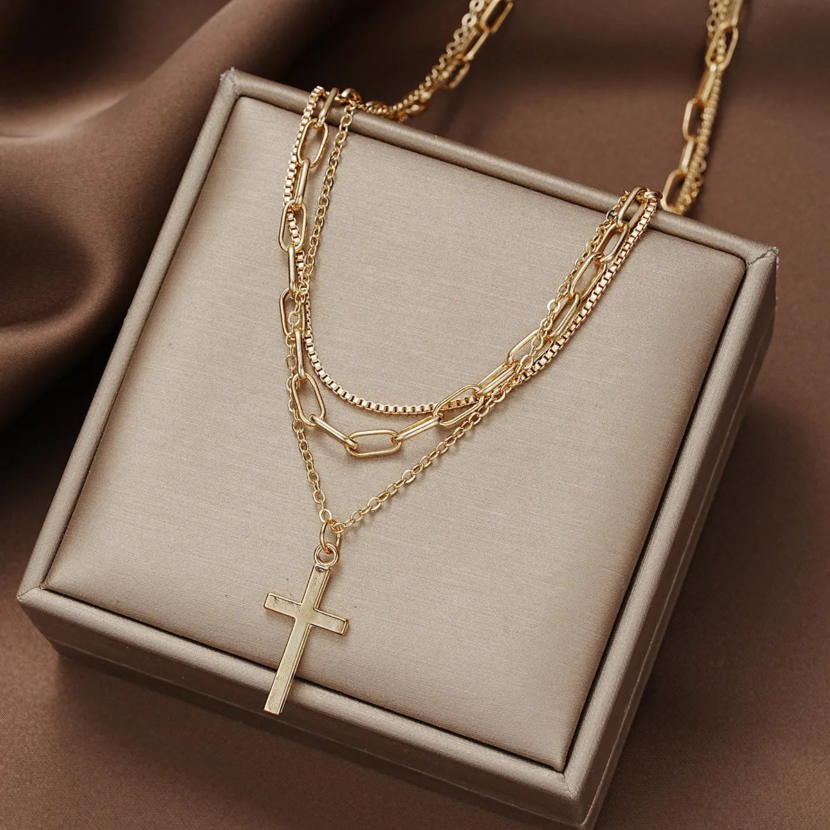 Basic Simple Style Classic Style Cross Alloy Wholesale Three Layer Necklace