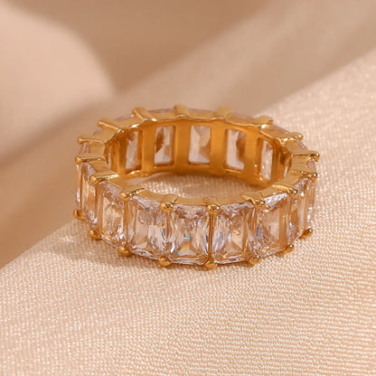 Wholesale Jewelry Basic Simple Style Classic Style Geometric 304 Stainless Steel Zircon 18K Gold Plated Plating Inlay Rings