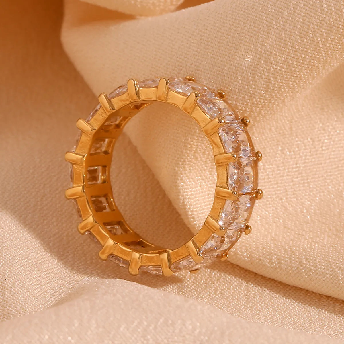 Wholesale Jewelry Basic Simple Style Classic Style Geometric 304 Stainless Steel Zircon 18K Gold Plated Plating Inlay Rings