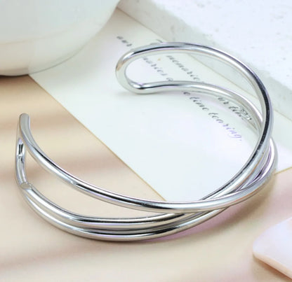 Basic Simple Style Commute Cross Lines 304 Stainless Steel Cuff Bracelets In Bulk