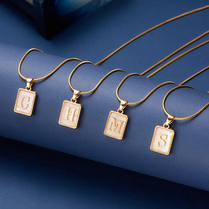 Basic Simple Style Letter Copper Plating Inlay Shell Gold Plated Pendant Necklace