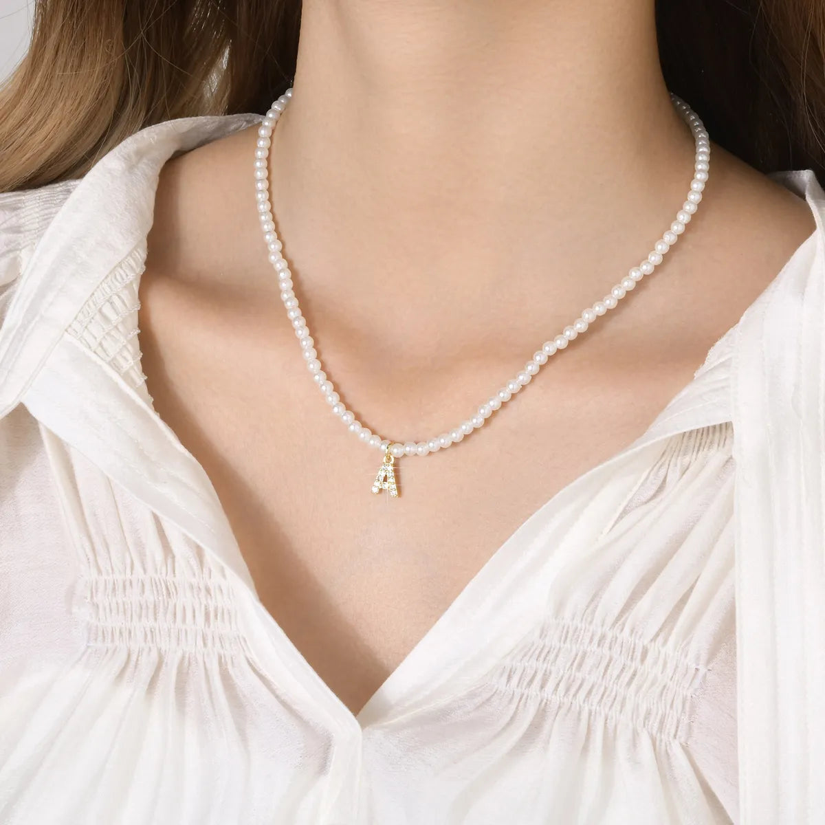 Basic Simple Style Letter Gold Plated Zircon Imitation Pearl Wholesale Pendant Necklace