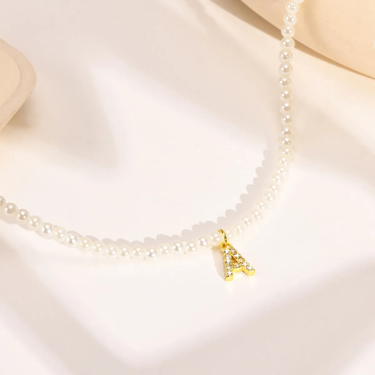 Basic Simple Style Letter Gold Plated Zircon Imitation Pearl Wholesale Pendant Necklace