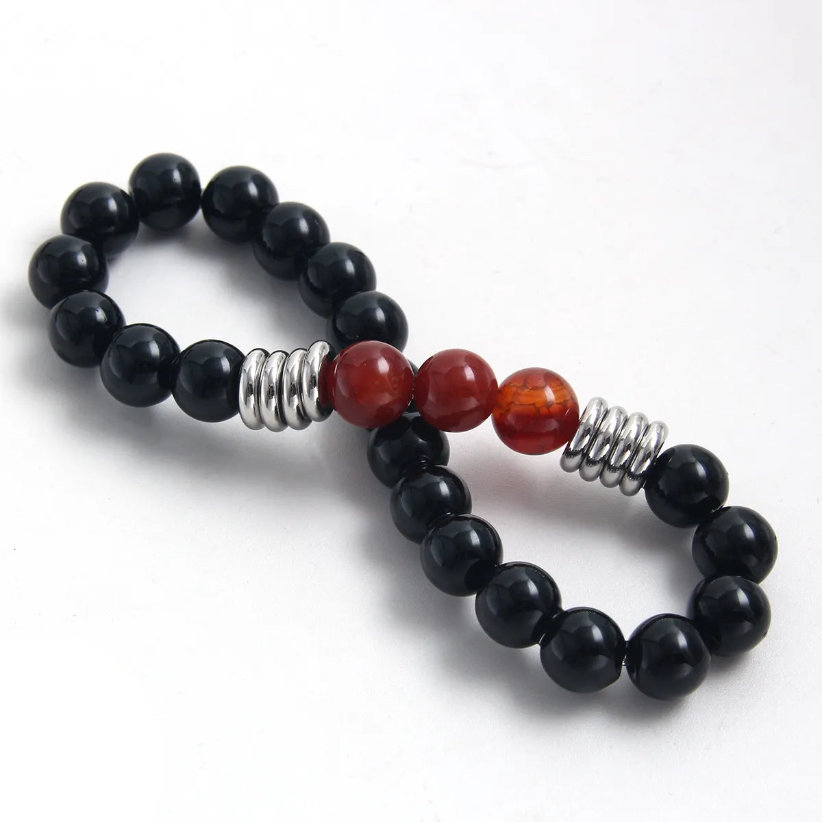 Basic Simple Style Round 304 Stainless Steel Natural Stone Obsidian Beaded Men'S Bracelets