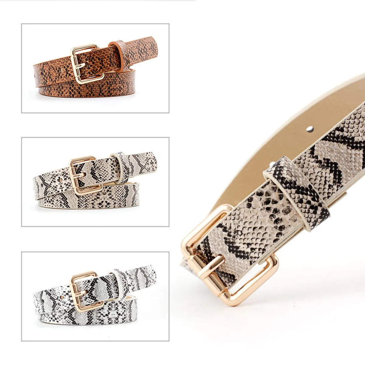 Basic Snakeskin Imitation Leather Alloy Women'S Leather Belts