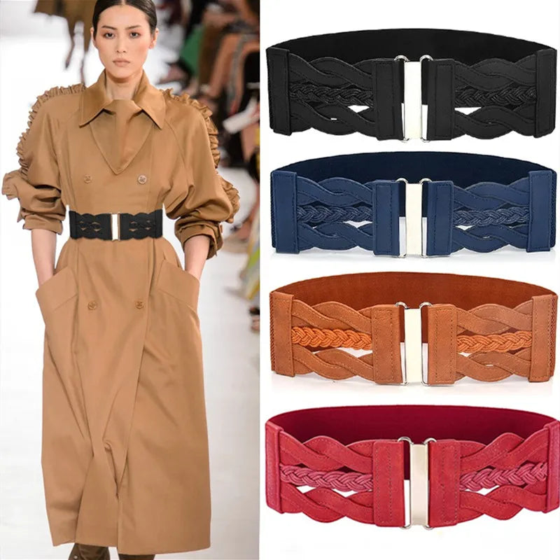 Basic Solid Color Alloy Elastic Band Women'S Woven Belts