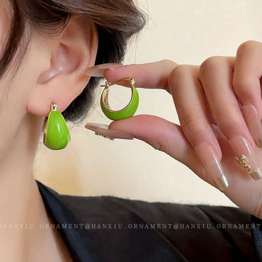 Basic Solid Color Alloy Enamel Women's Hoop Earrings