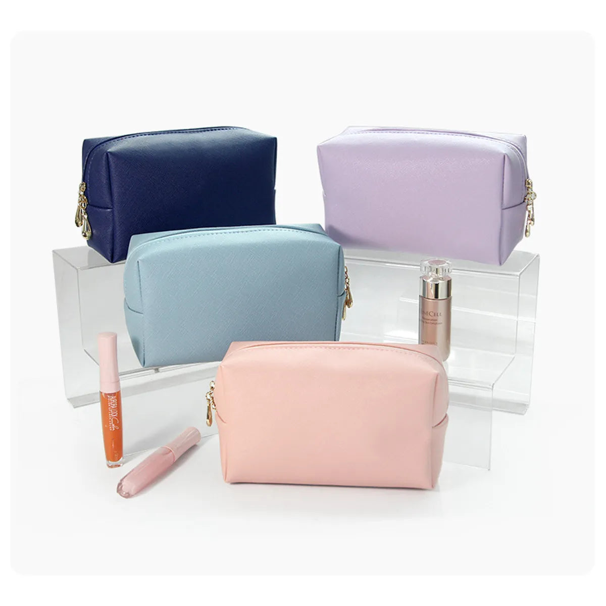 Basic Solid Color Pu Leather Square Makeup Bags