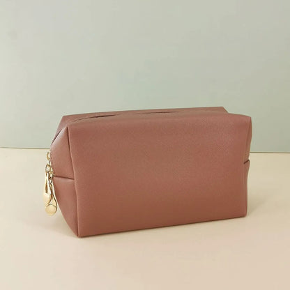 Basic Solid Color Pu Leather Square Makeup Bags