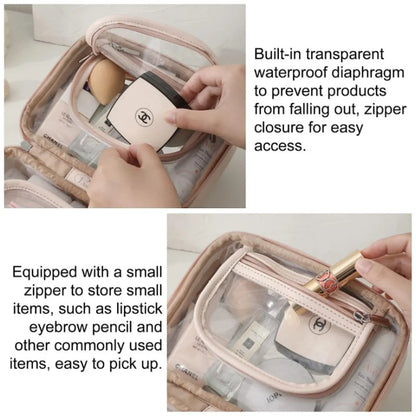 Basic Solid Color Pu Leather Transparent Square Makeup Bags