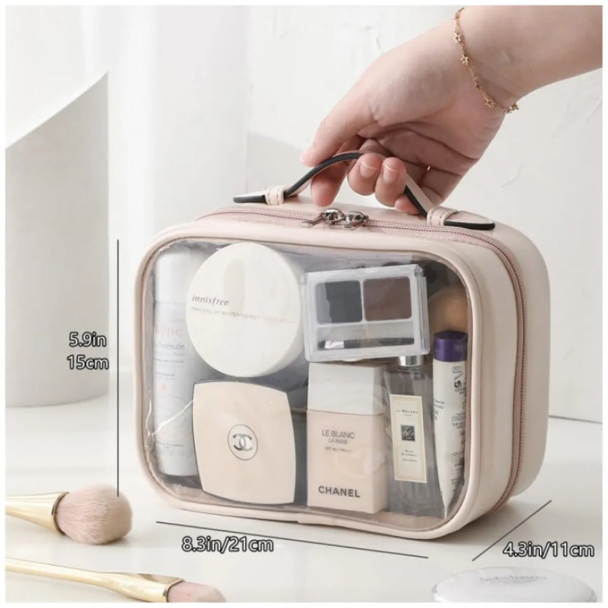 Basic Solid Color Pu Leather Transparent Square Makeup Bags