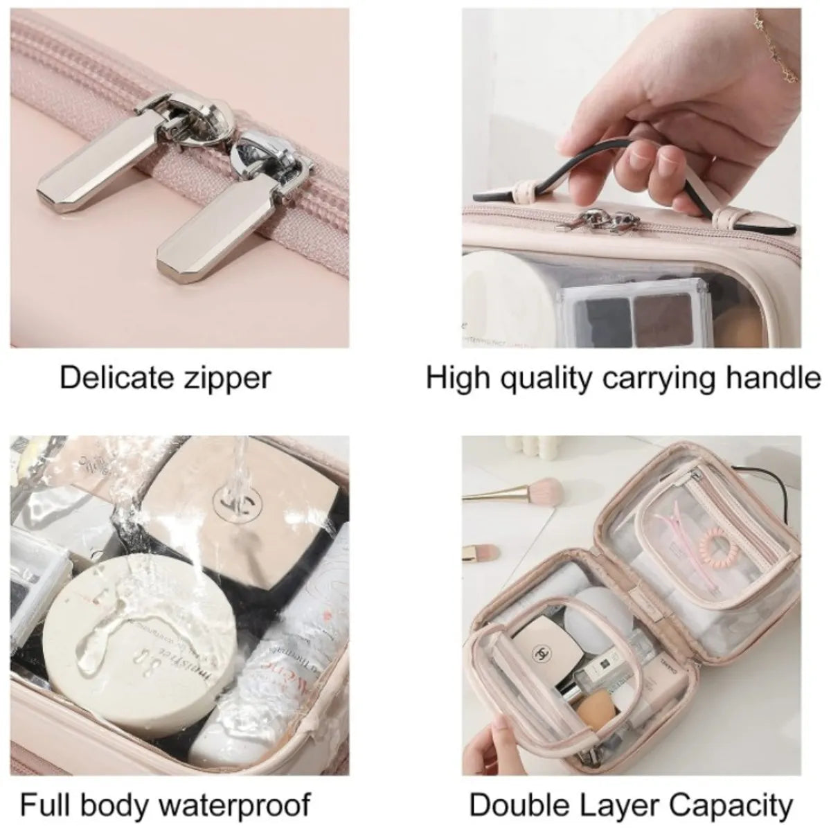 Basic Solid Color Pu Leather Transparent Square Makeup Bags