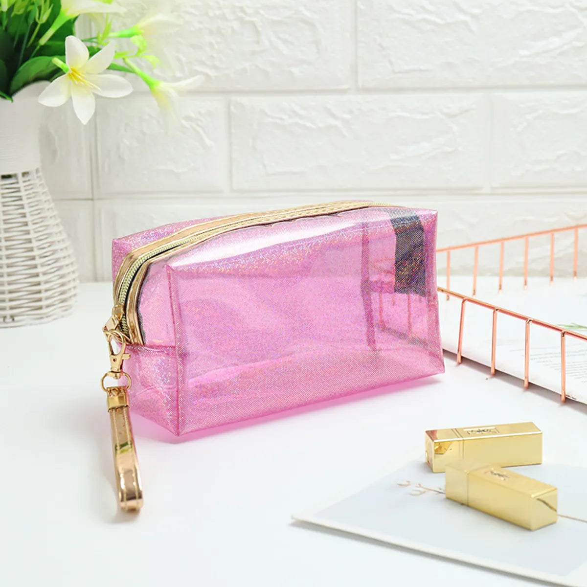 Basic Solid Color Pvc Square Makeup Bags