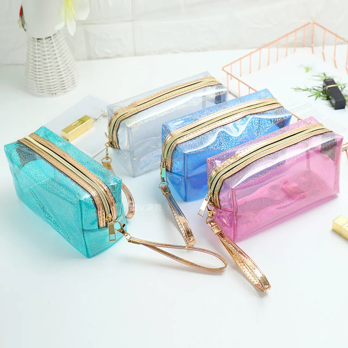 Basic Solid Color Pvc Square Makeup Bags