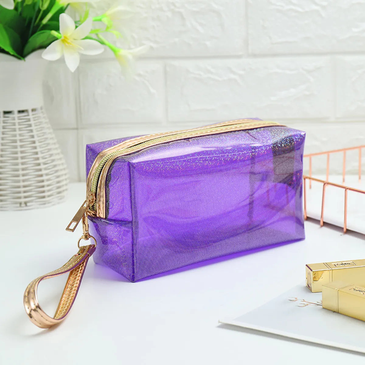 Basic Solid Color Pvc Square Makeup Bags