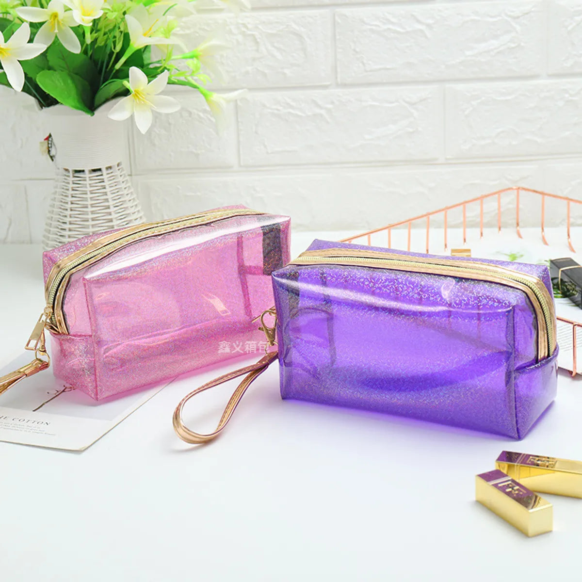 Basic Solid Color Pvc Square Makeup Bags