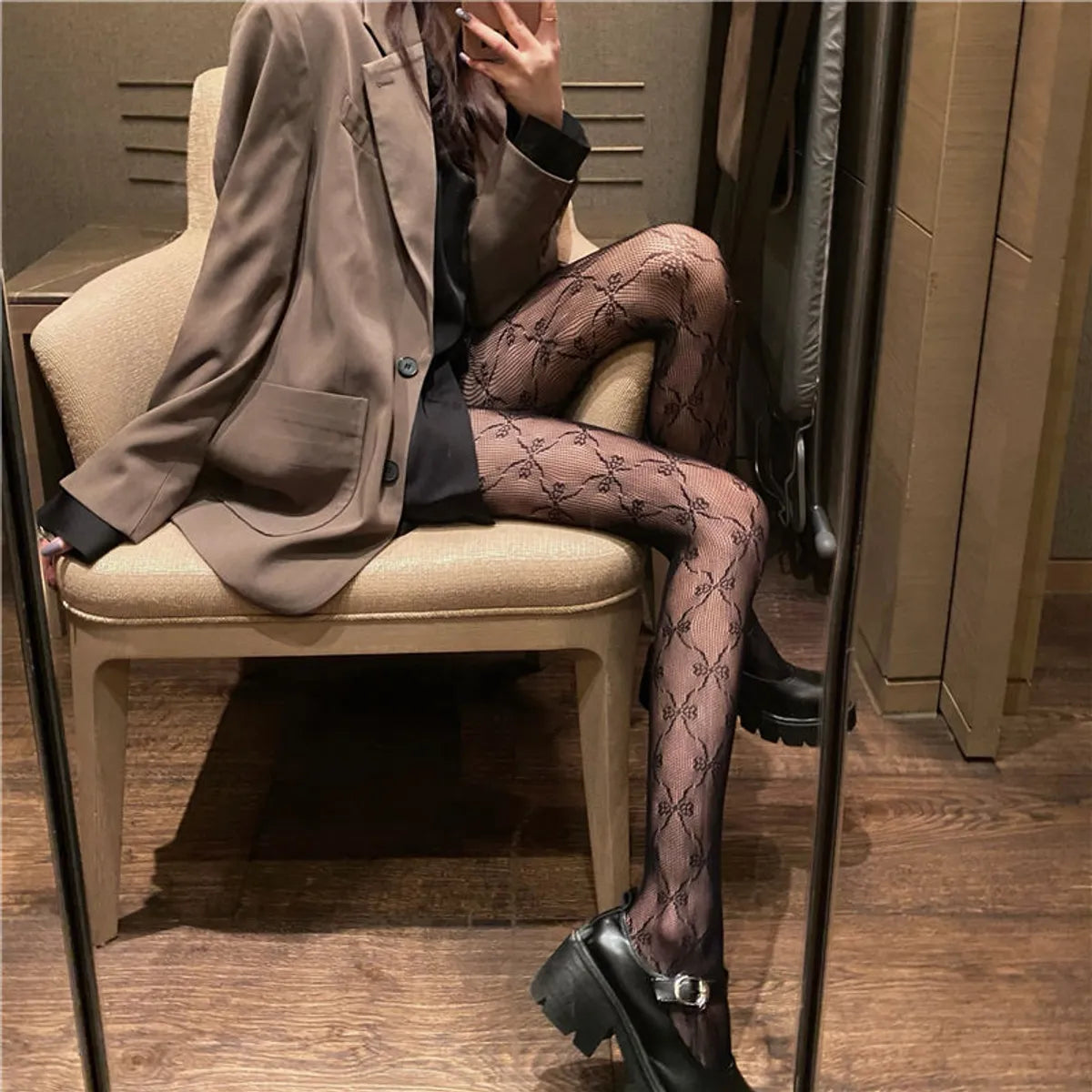 Black Thin Sexy Dark Hollow All-Match Pantyhose