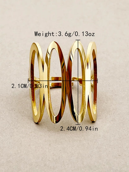 304 Stainless Steel 14K Gold Plated Basic Plating Hollow Out Solid Color Open Ring