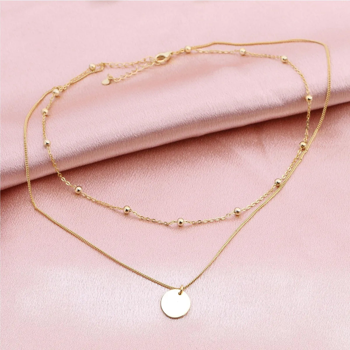 Basic Solid Color Sterling Silver Plating Gold Plated Double Layer Necklaces