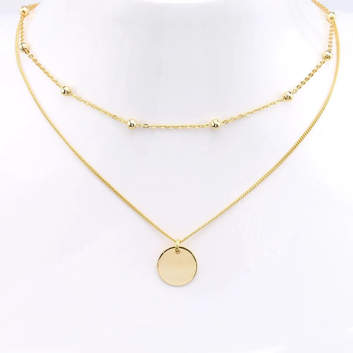 Basic Solid Color Sterling Silver Plating Gold Plated Double Layer Necklaces