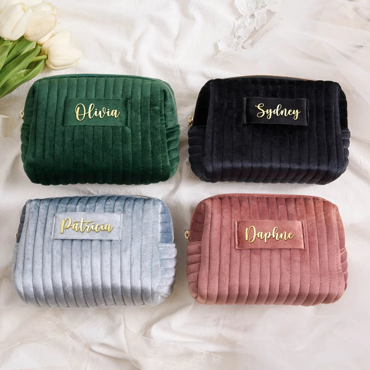 Basic Solid Color Velvet Cloth Square Makeup Bags