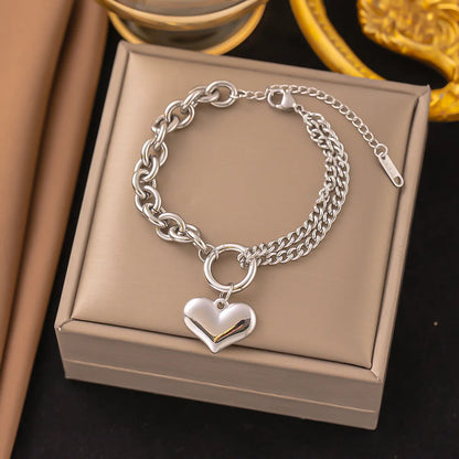 Basic Square Heart Shape Solid Color Titanium Steel Bracelets In Bulk