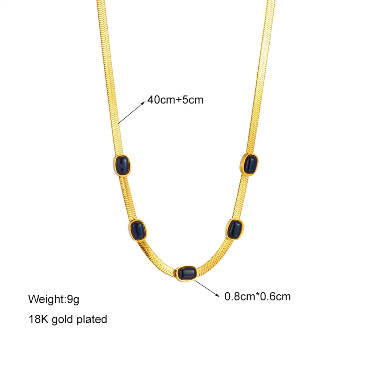 Basic Square Titanium Steel Gold Plated Artificial Gemstones Necklace 1 Piece