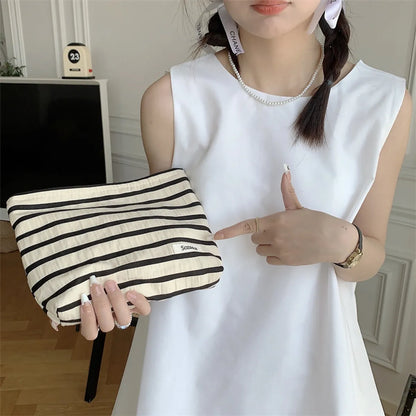 Basic Stripe Canvas Cotton Square Makeup Bags