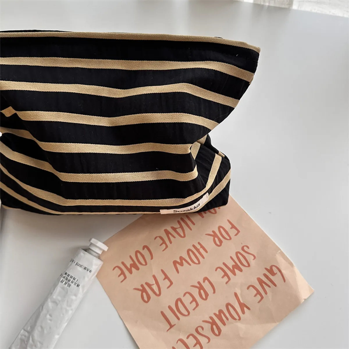 Basic Stripe Canvas Cotton Square Makeup Bags