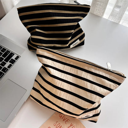 Basic Stripe Canvas Cotton Square Makeup Bags