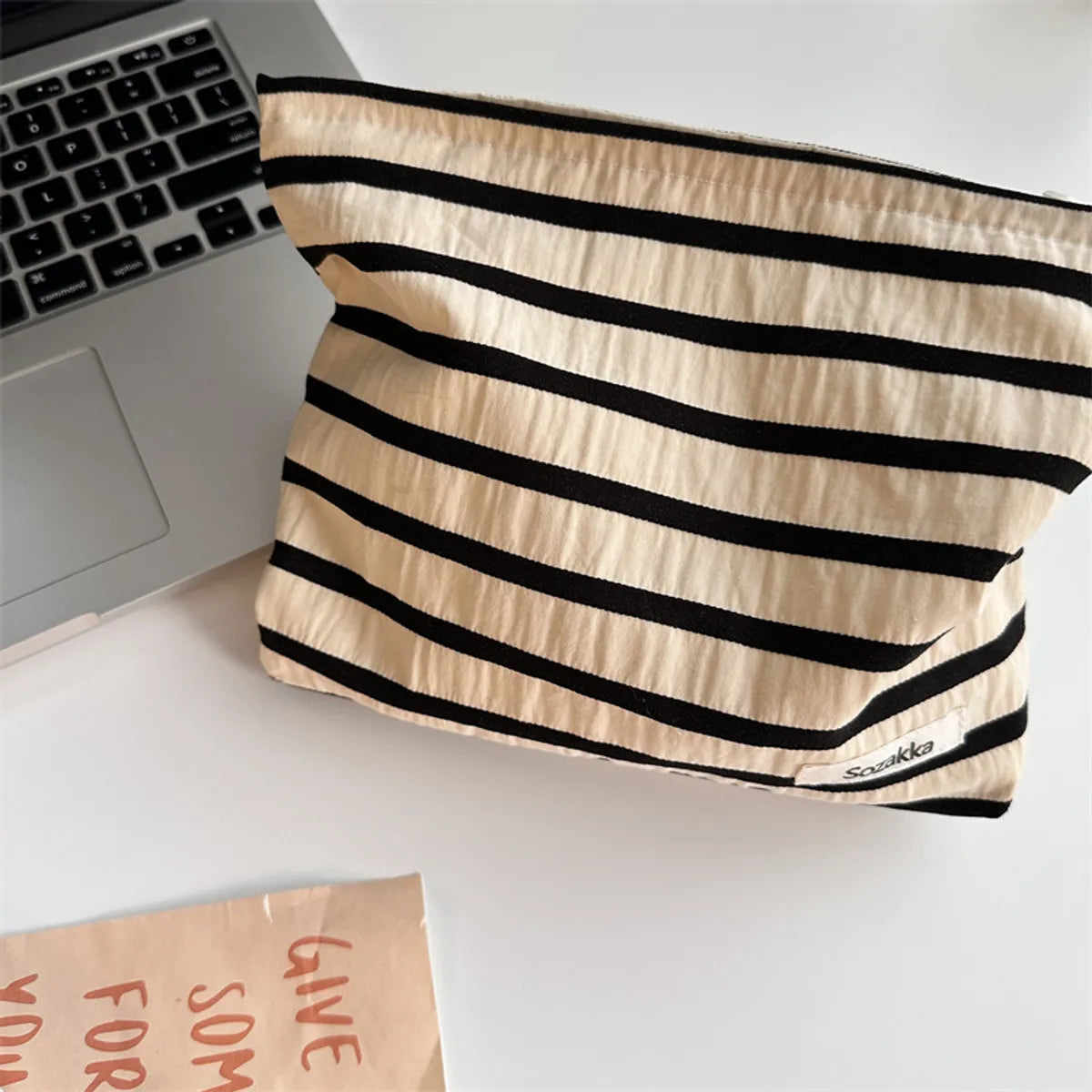 Basic Stripe Canvas Cotton Square Makeup Bags