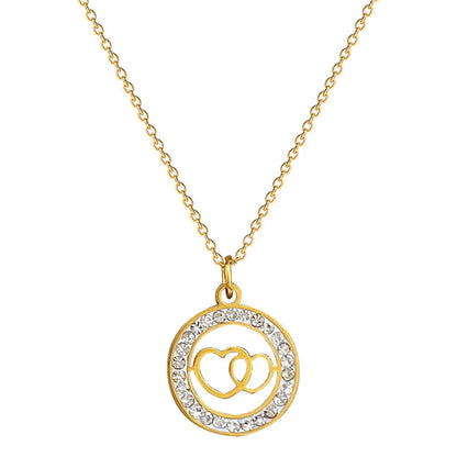 Basic Sweet Classic Style Heart Shape Stainless Steel Plating Inlay Zircon Gold Plated Pendant Necklace