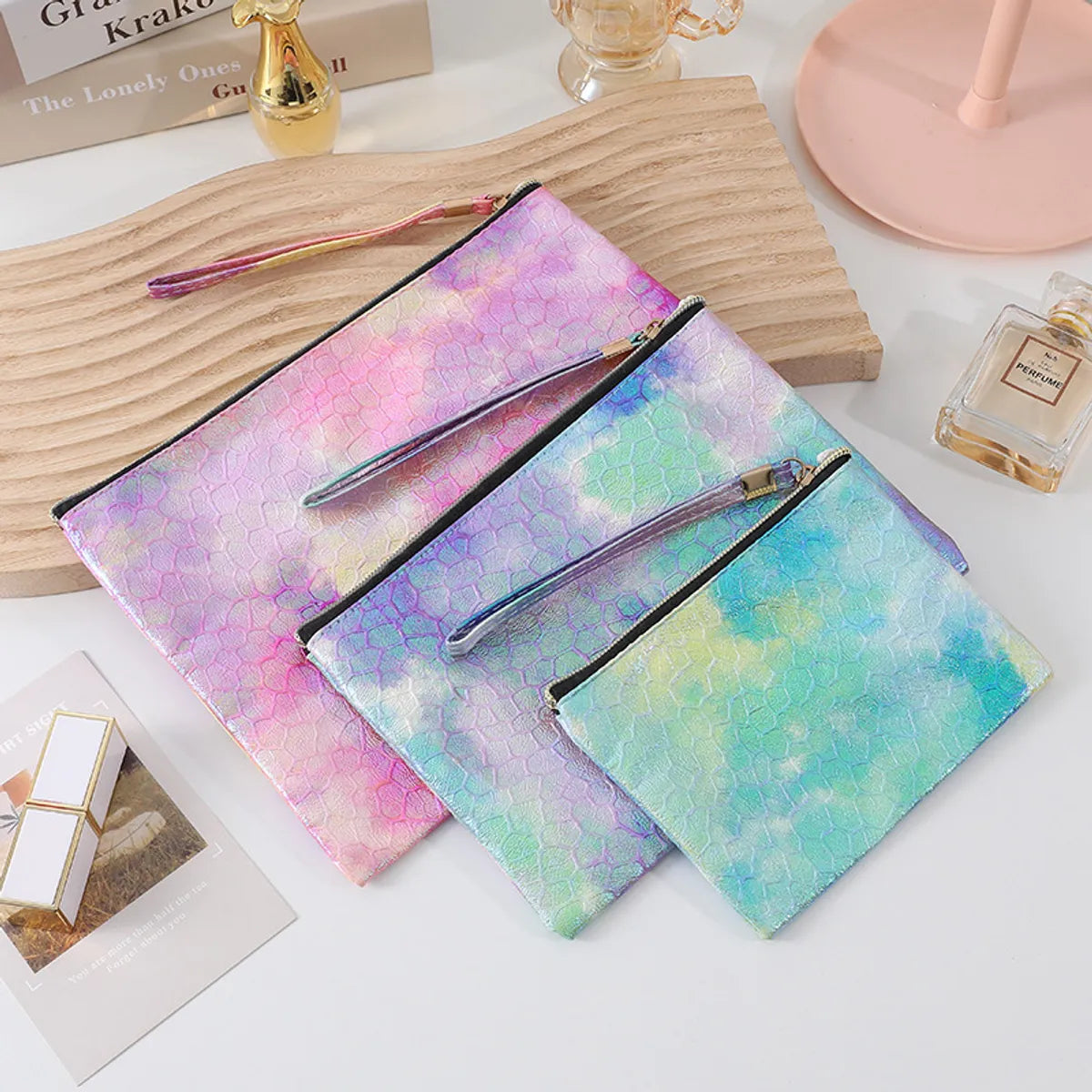 Basic Tie Dye Pu Leather Square Makeup Bags