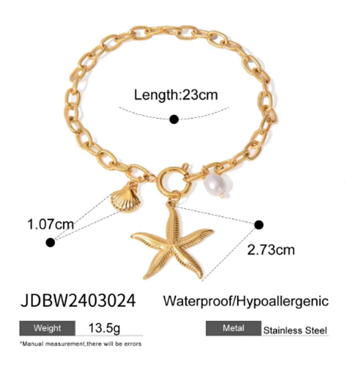 Basic Vacation Classic Style Starfish 304 Stainless Steel 18K Gold Plated Bracelets In Bulk