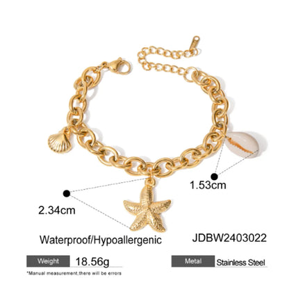 Basic Vacation Classic Style Starfish Shell 304 Stainless Steel 18K Gold Plated Bracelets In Bulk