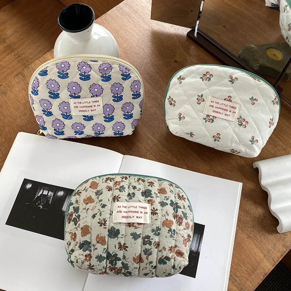 Basic Vacation Flower Cotton Square Makeup Bags