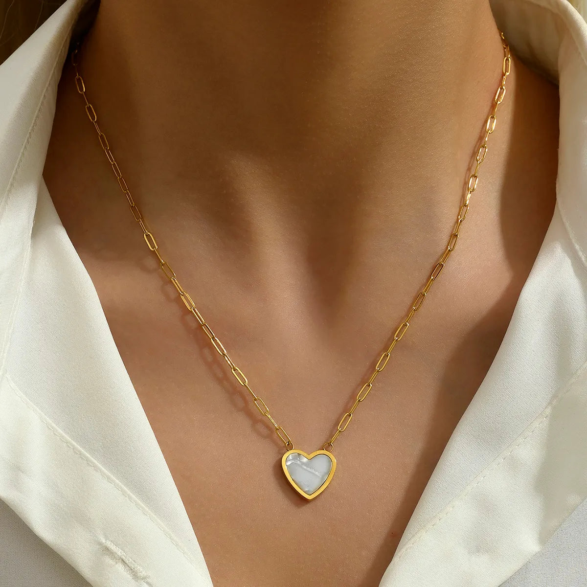 Basic Vacation Romantic Heart Shape Stainless Steel Plating 18k Gold Plated Necklace