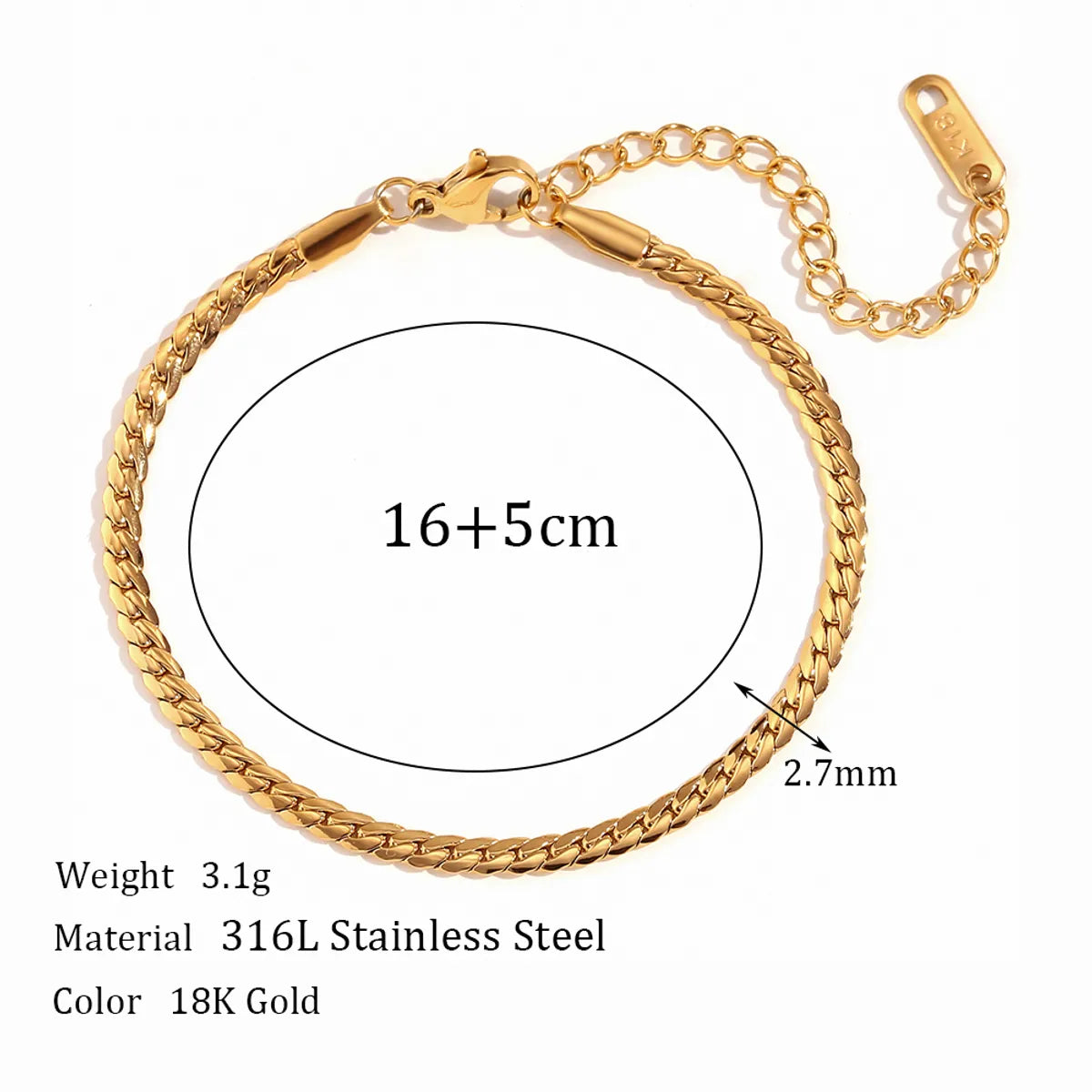 Basic Vintage Style Classic Style Solid Color Stainless Steel Plating 18k Gold Plated Bracelets