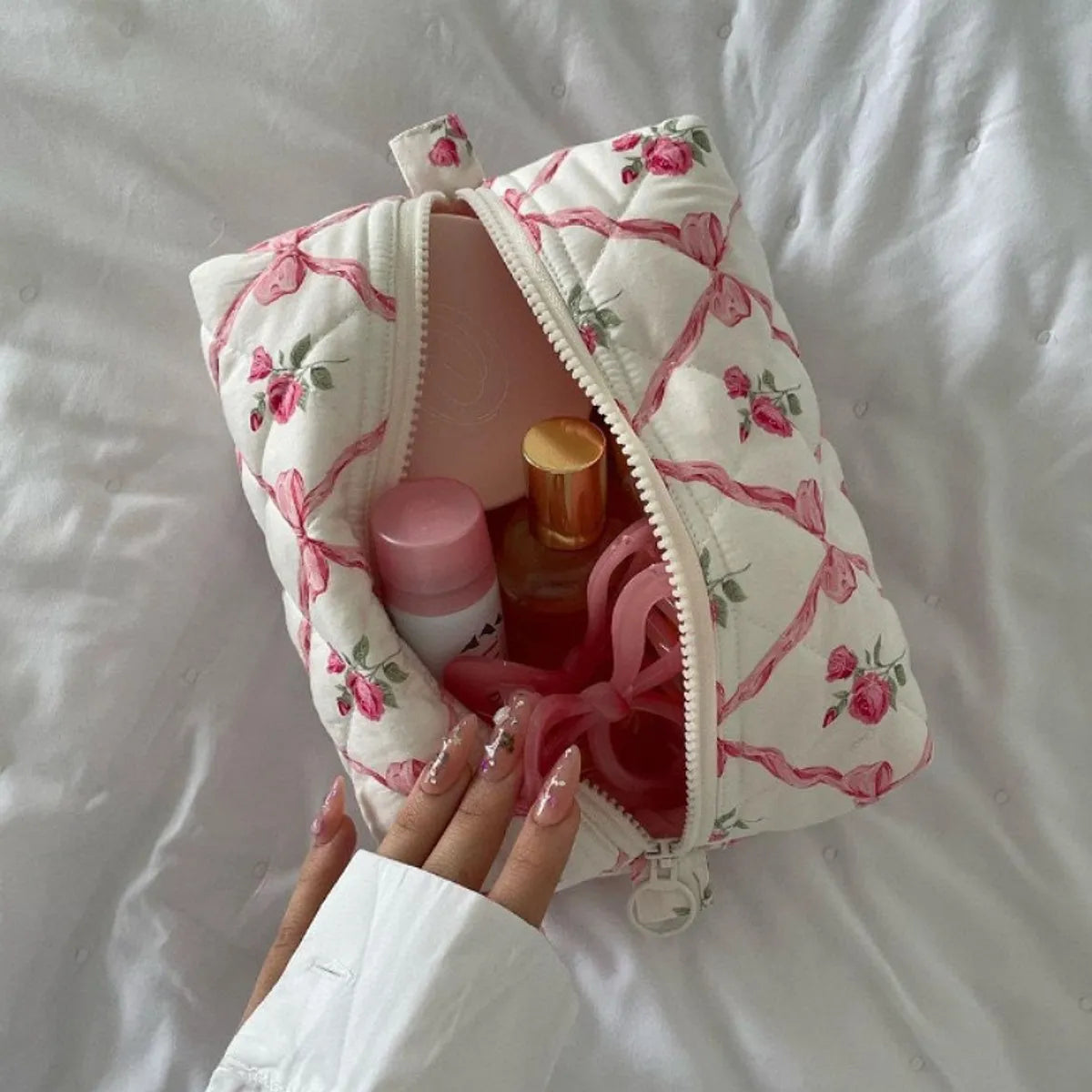 Beach Classic Style Bow Knot Canvas Square Makeup Bags