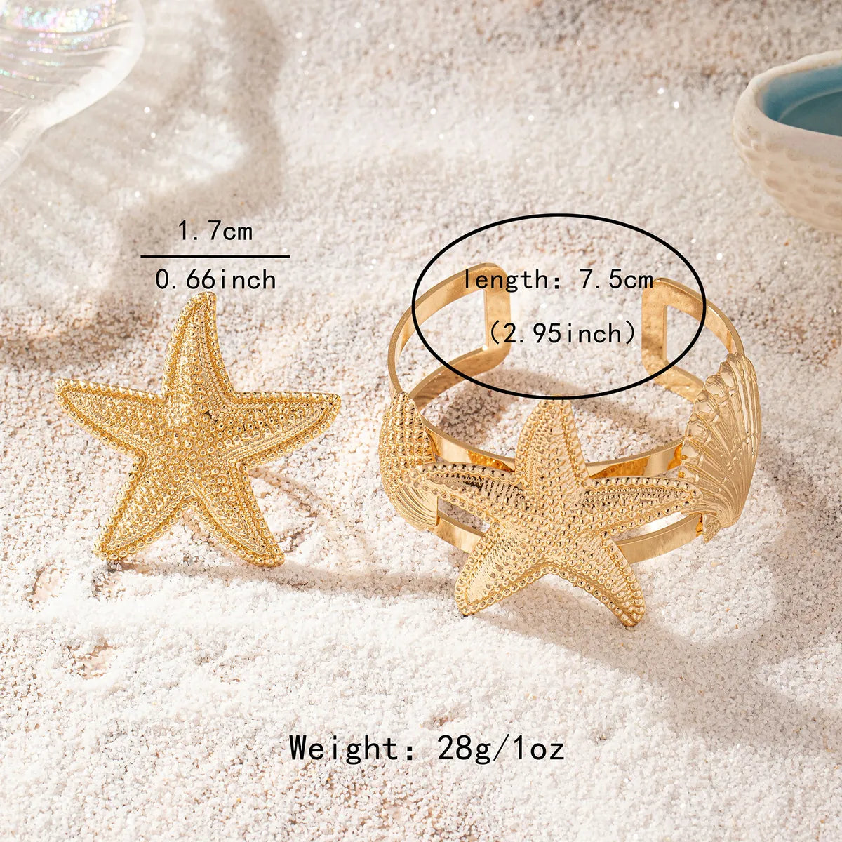 Beach Classic Style Starfish Ocean Shell Alloy Wholesale Rings Bracelets Jewelry Set