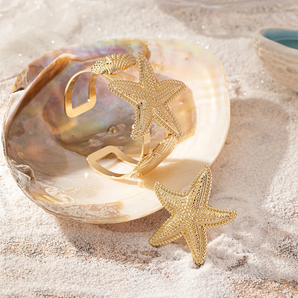 Beach Classic Style Starfish Ocean Shell Alloy Wholesale Rings Bracelets Jewelry Set