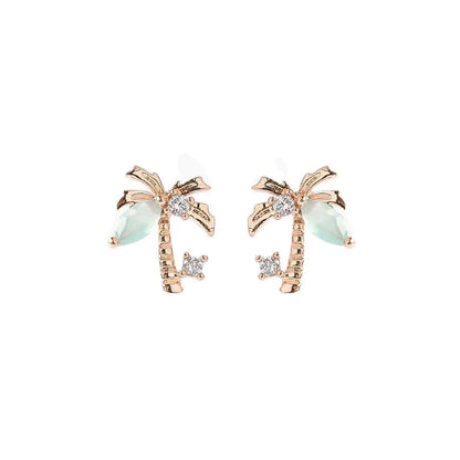 Beach Coconut Tree Earrings Copper Plated 18k Real Gold Earrings