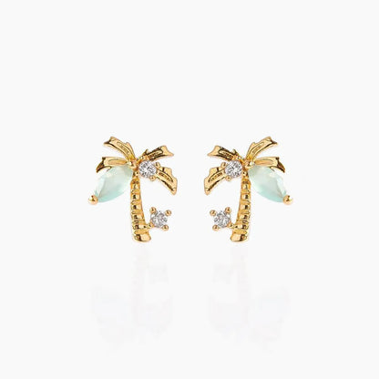 Beach Coconut Tree Earrings Copper Plated 18k Real Gold Earrings