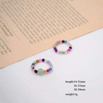 Beach Color Block Artificial Crystal Beaded Handmade Natural Stone Gold Plated Women'S Rings