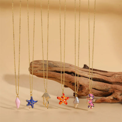 Beach Commute Starfish Copper 14k Gold Plated Zircon Pendant Necklace In Bulk