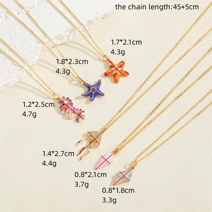 Beach Commute Starfish Copper 14k Gold Plated Zircon Pendant Necklace In Bulk