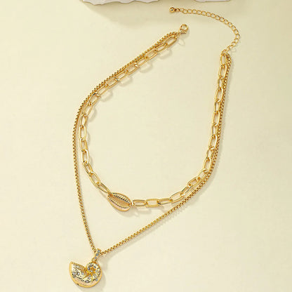 Beach Conch Rhinestones Alloy Wholesale Double Layer Necklaces