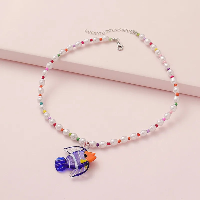 Beach Fish Imitation Pearl Glass Wholesale Pendant Necklace