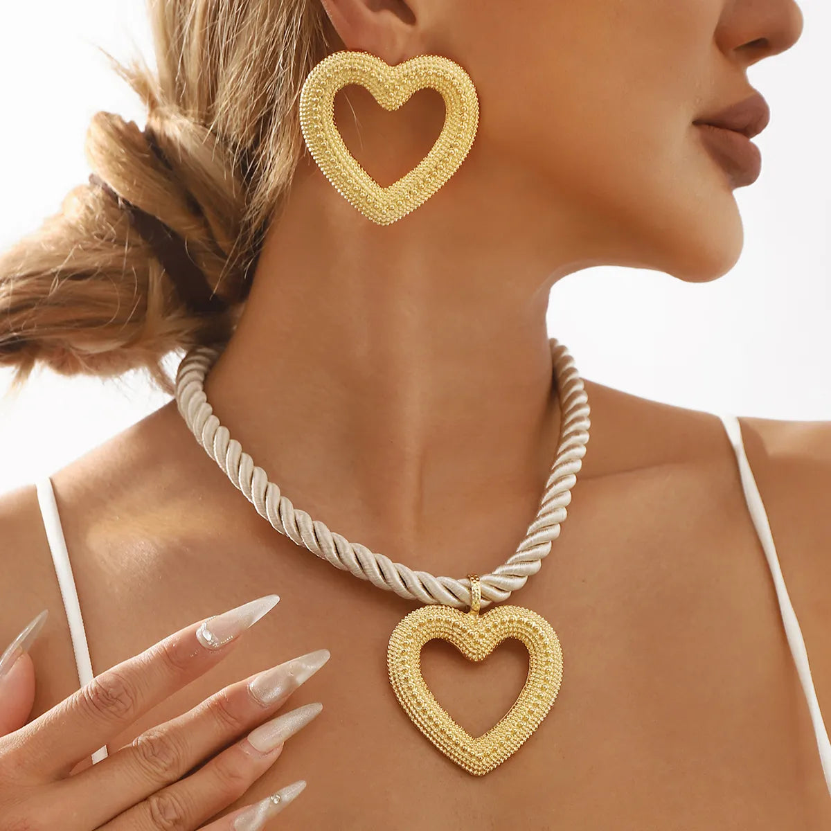 Beach Heart Shape Shell Alloy Braid Rope Women'S Jewelry Set